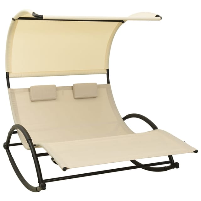 vidaXL Doppel-Sonnenliege mit Sonnendach Textilene Creme 139 x 180 x 170 cm