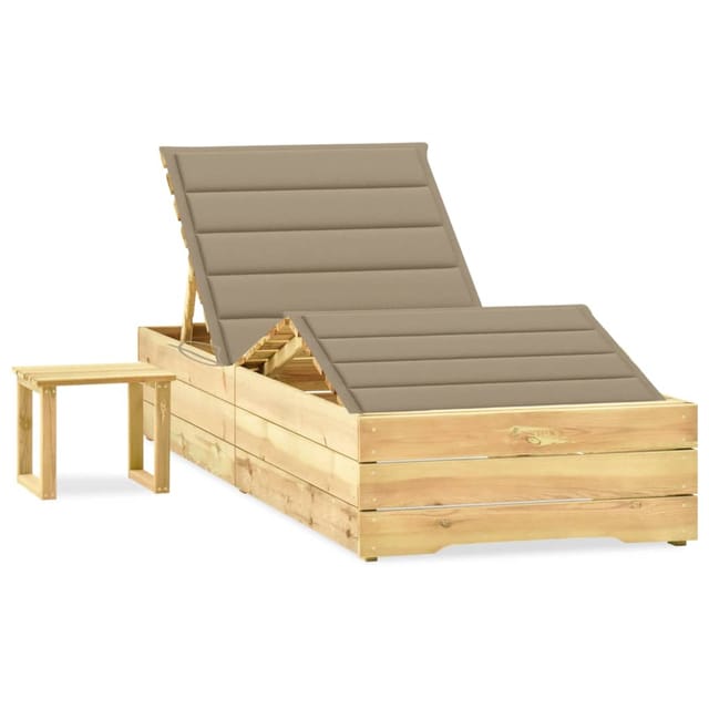 vidaXL Garten-Sonnenliege Beige mit Tisch und Auflage Kiefer Imprägniert