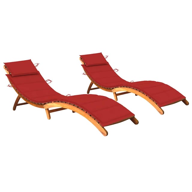 vidaXL Sonnenliegen 2 Stk. mit Auflagen Massivholz Akazie Rot
