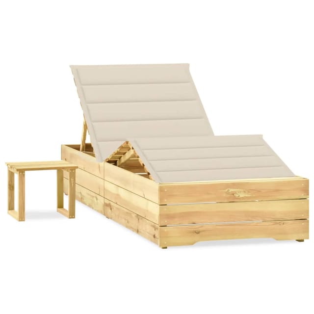 vidaXL Garten-Sonnenliege Cremeweiß mit Tisch und Auflage Kiefer Imprägniert