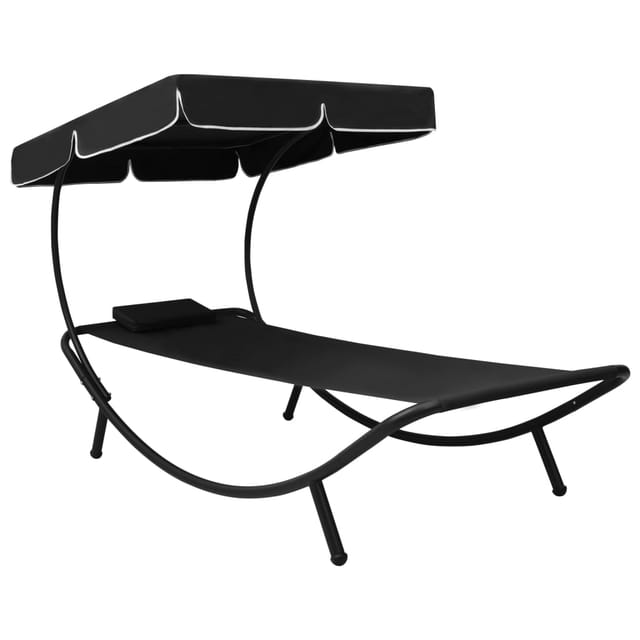 vidaXL Garten-Sonnenliege mit Sonnendach und Kissen Schwarz