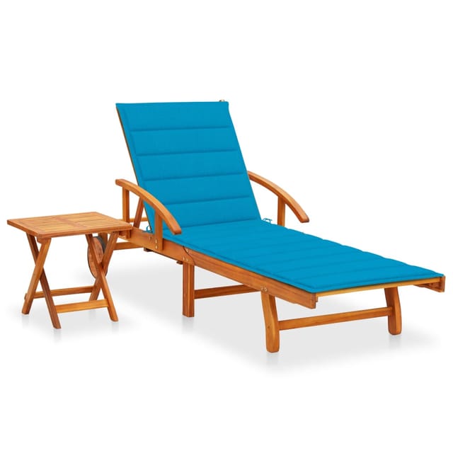 vidaXL Sonnenliege mit Tisch und Auflage Akazie Massivholz Polsterfarbe Blau