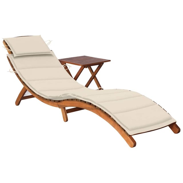 vidaXL Sonnenliege mit Tisch und Auflage Massivholz Akazie Polsterfarbe Cremeweiß
