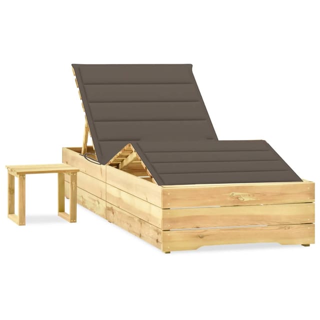 vidaXL Garten-Sonnenliege Taupe mit Tisch und Auflage Kiefer Imprägniert