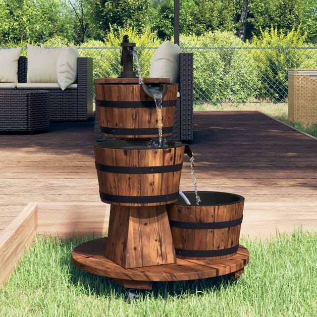 Vidaxl - Gartenbrunnen Mit Rollen Und Pumpe 55x55x80 Cm Massivholz Tanne