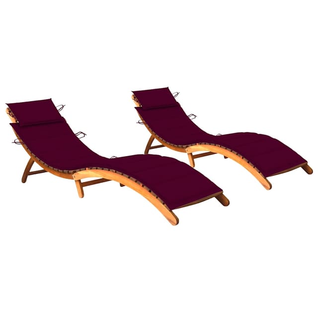 vidaXL Sonnenliegen 2 Stk. mit Auflagen Massivholz Akazie Weinrot