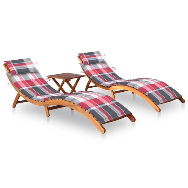 vidaXL Sonnenliegen 2 Stk. mit Tisch und Auflagen 184 x 55 x 64 cm Massivholz Akazie