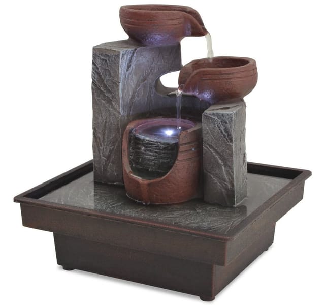 vidaXL Zimmerbrunnen mit LED Polyresin Kunststoff Grau und Braun