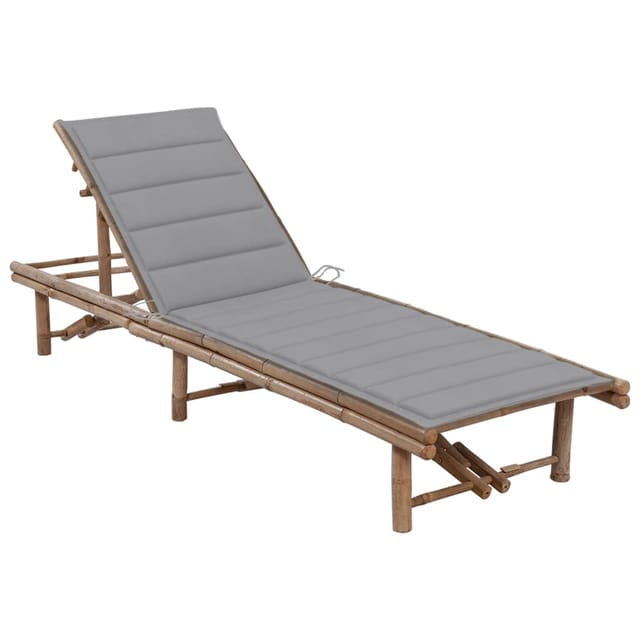 vidaXL Garten-Sonnenliege mit Auflage Bambus Grau