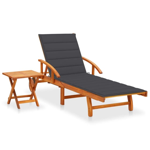vidaXL Sonnenliege mit Tisch und Auflage Akazie Massivholz Polsterfarbe Anthrazit