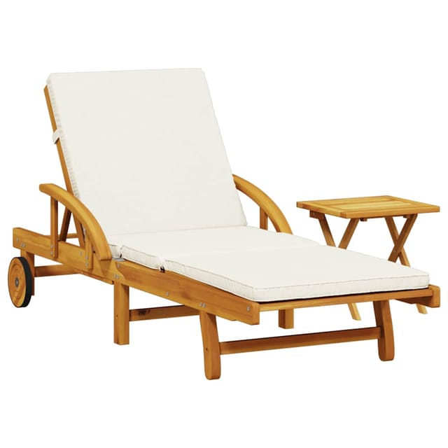vidaXL Sonnenliege mit Auflage und Tisch Massivholz Akazie 200 x 68 x 30-83 cm