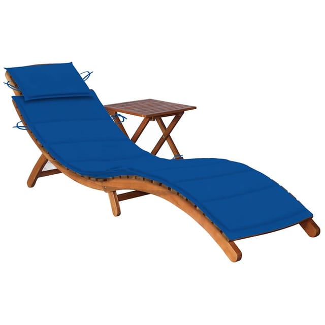 vidaXL Sonnenliege mit Tisch und Auflage Massivholz Akazie Polsterfarbe Königsblau