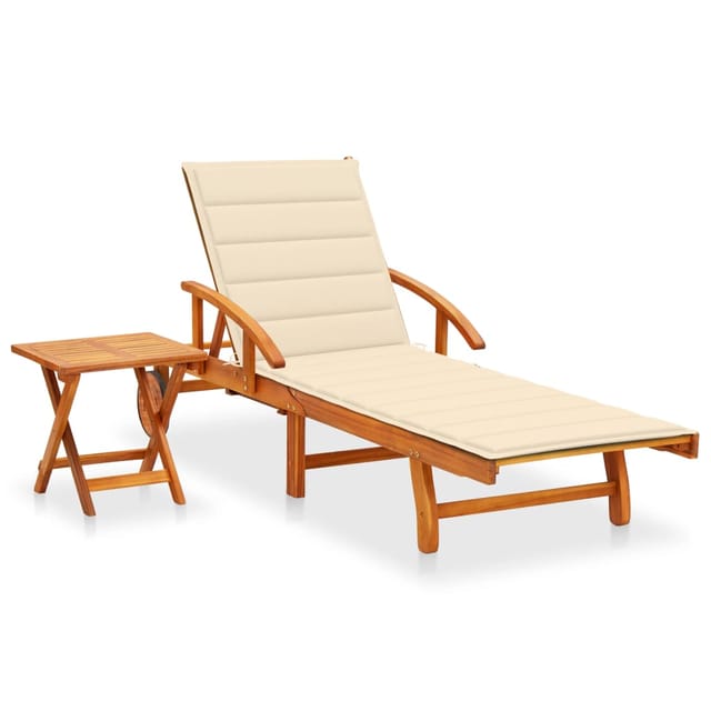 vidaXL Sonnenliege mit Tisch und Auflage Akazie Massivholz Polsterfarbe Cremeweiß