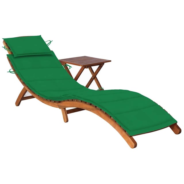 vidaXL Sonnenliege mit Tisch und Auflage Massivholz Akazie Polsterfarbe Grün