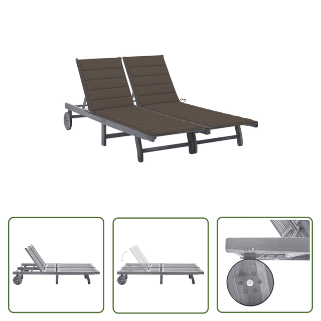 vidaXL 2-Personen-Sonnenliege mit Auflage Grau Akazie Massivholz Taupe