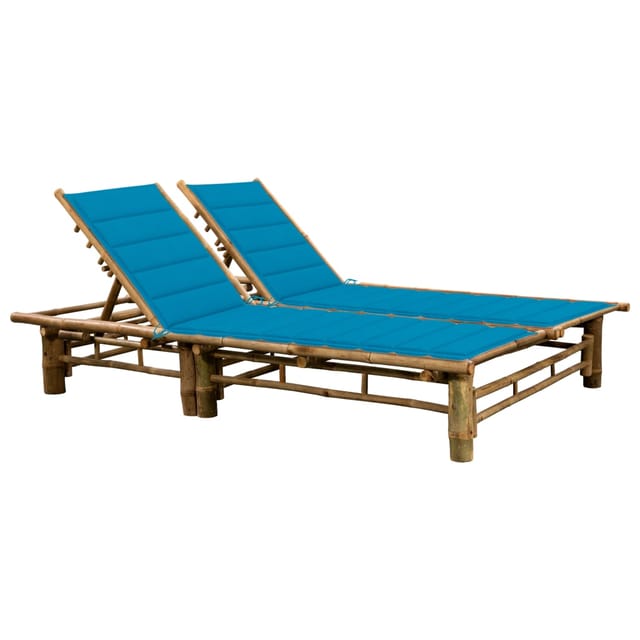 vidaXL 2-Personen-Sonnenliege mit Auflagen Bambus Blau