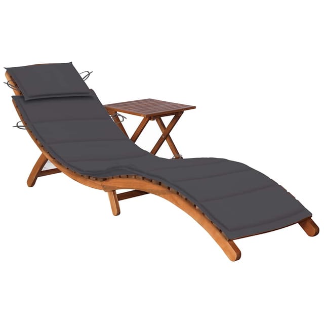 vidaXL Sonnenliege mit Tisch und Auflage Massivholz Akazie Polsterfarbe Anthrazit