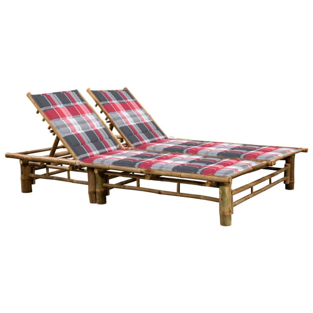 vidaXL 2-Personen-Sonnenliege mit Auflagen 200 x 130 x 24-87 cm Bambus