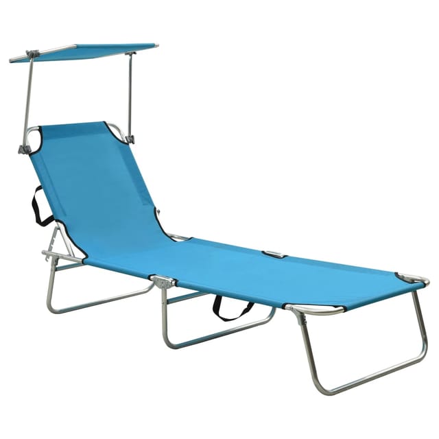 vidaXL Klappliege mit Sonnenschutz Blau Aluminium 187 x 57,5 x 27 cm
