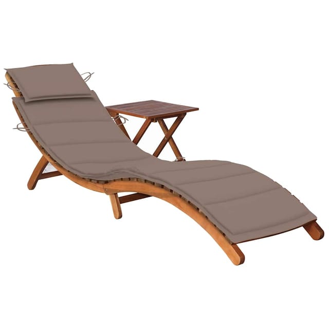 vidaXL Sonnenliege mit Tisch und Auflage Massivholz Akazie Polsterfarbe Taupe