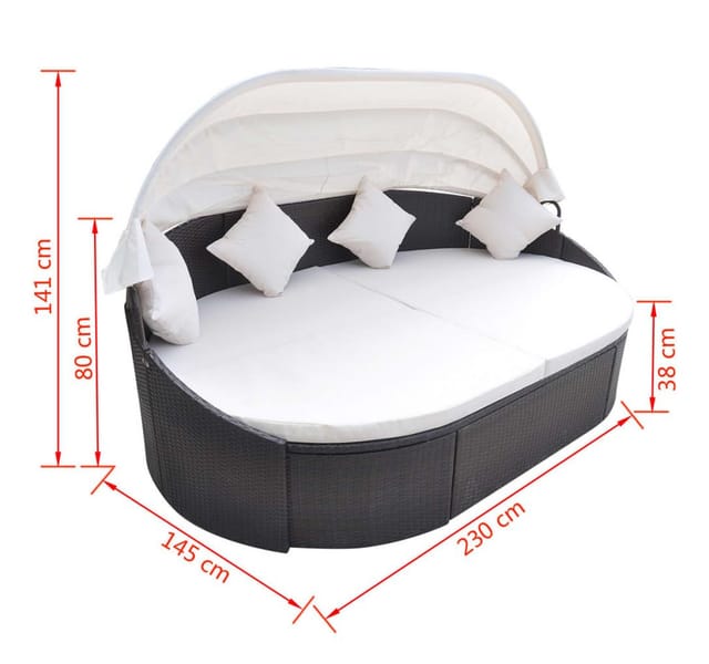 vidaXL Outdoor-Loungebett mit Dach Poly Rattan Braun
