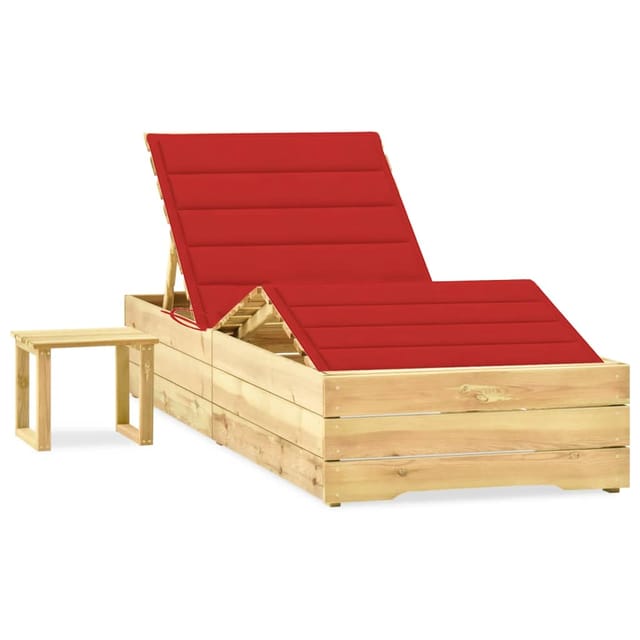 vidaXL Garten-Sonnenliege Rot mit Tisch und Auflage Kiefer Imprägniert