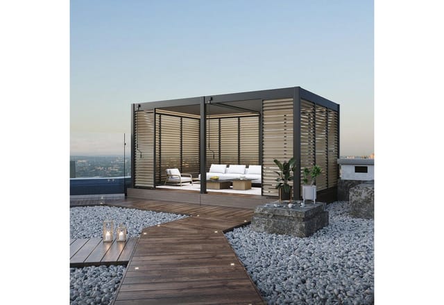 Weide Holzoptik Lamellenwand für Weide Pergola 0,93m in Anthrazit aus Aluminium