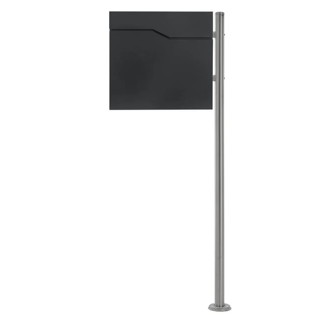ML-Design Standbriefkasten Anthrazit mit Zeitungsfach mit Pfosten Silber 120cm