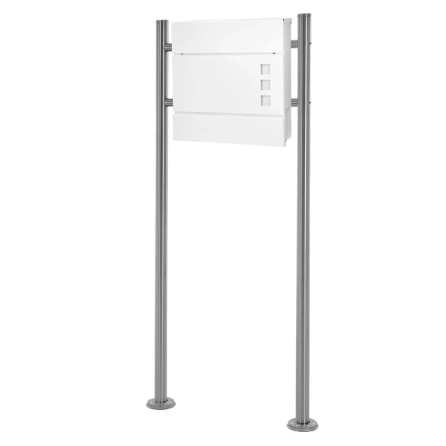 ECD Germany Standbriefkasten Weiß 37x10,5x36,5cm mit Zeitungsfach Pfosten Silber