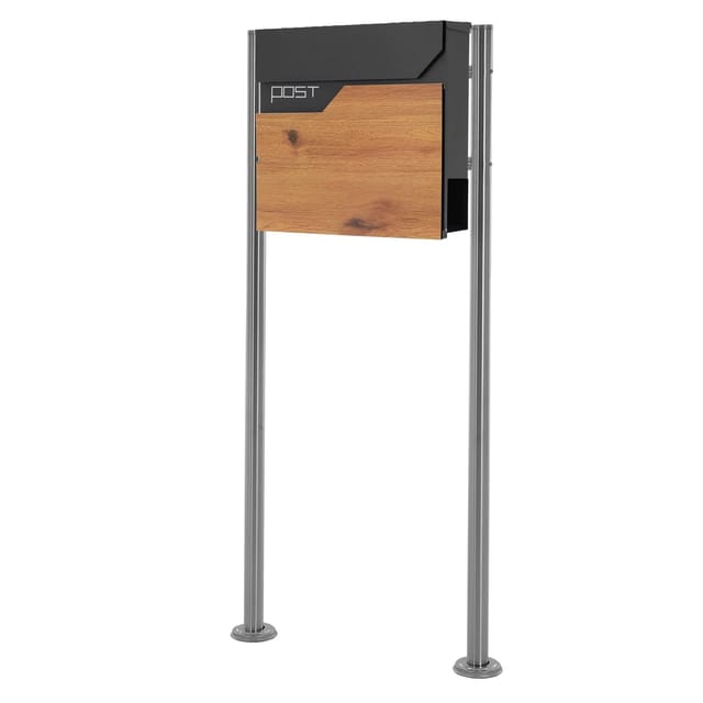 ML-Design Standbriefkasten mit Zeitungsfach Pfosten 120 cm Anthrazit-Holzoptik