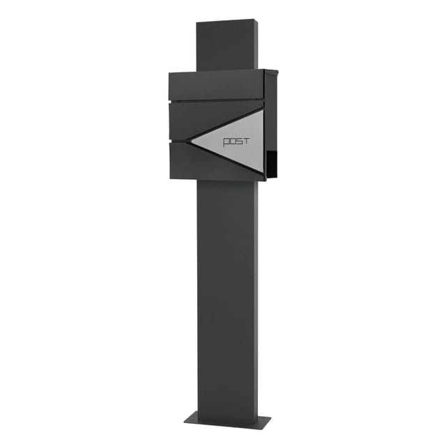 ML-Design Standbriefkasten Anthrazit-Silber mit Zeitungsfach Anthrazit Pfosten