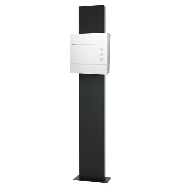 ECD Germany Standbriefkasten Weiß 37x10,5x36,5cm mit Zeitungsfach Standfuß 170cm