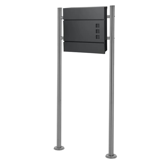 ECD Germany Standbriefkasten Anthrazit 37x10,5x36,5cm mit Zeitungsfach Pfosten
