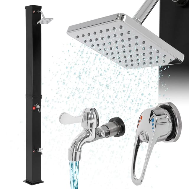 ML-Design Solardusche 40L 217cm Eckig mit Fußdusche und Regenduschkopf Schwarz