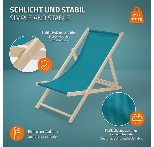 ECD Germany Liegestuhl 2Er Set Klappbar Petrol aus Holz