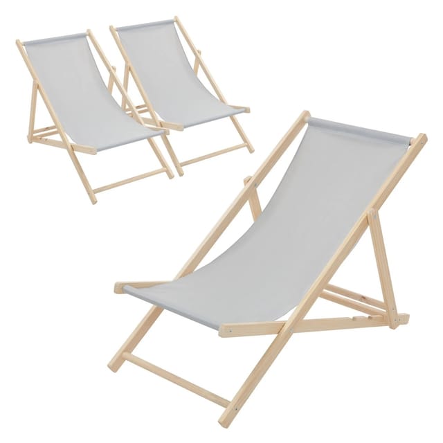 ECD Germany Liegestuhl 3Er Set Klappbar Hellgrau aus Holz