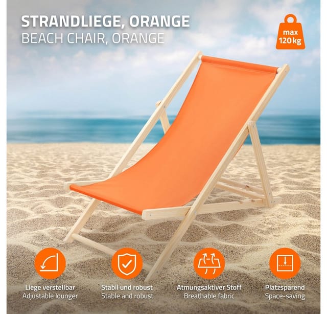 ECD Germany Liegestuhl 2Er Set Klappbar Orange aus Holz
