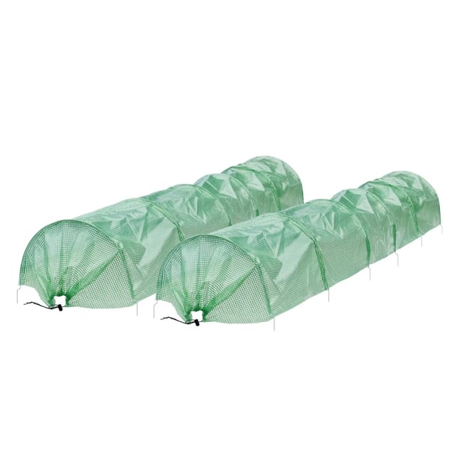 ECD Germany 2Er Folientunnel Pflanztunnel 300x55x35cm Transparent/Grün 135 g/m²