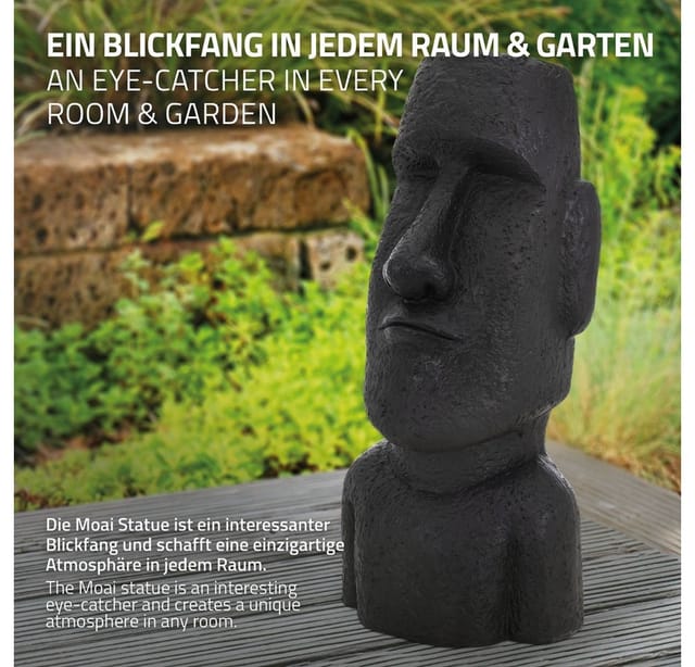 ECD Germany Moai Figur Rapa Nui Kopf 53,5 cm Hoch Steinguss Kunstharz Anthrazit