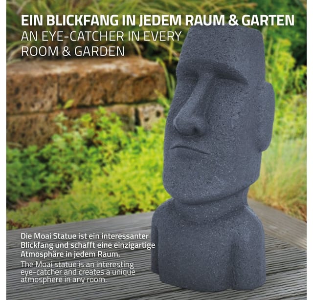 ECD Germany Moai Figur Rapa Nui Kopf 53,5 cm Hoch aus Steinguss Kunstharz Grau