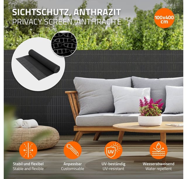 ECD Germany PVC Sichtschutzmatte 100x400 cm Anthrazit Sichtschutzzaun Windschutz