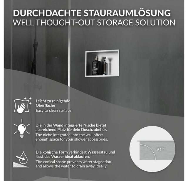 LuxeBath Wandnische Edelstahl 20x30x10 cm Silber Duschnische Rahmen Einbauregal