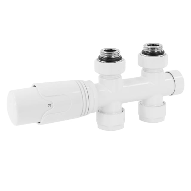 LuxeBath Ventil-Armaturen Set Multiblock Weiß Durchgangsform mit Thermostat