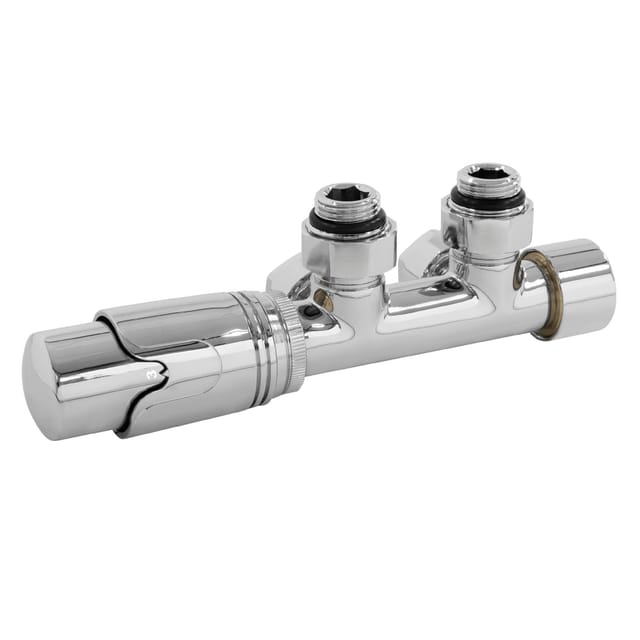 LuxeBath Ventil-Armaturen Set Multiblock Chrom Eckform inkl Thermostatkopf