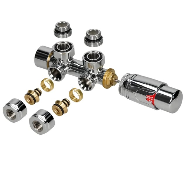 LuxeBath Ventil-Armaturen Set Multiblock Chrom Eckform mit Thermostatkopf