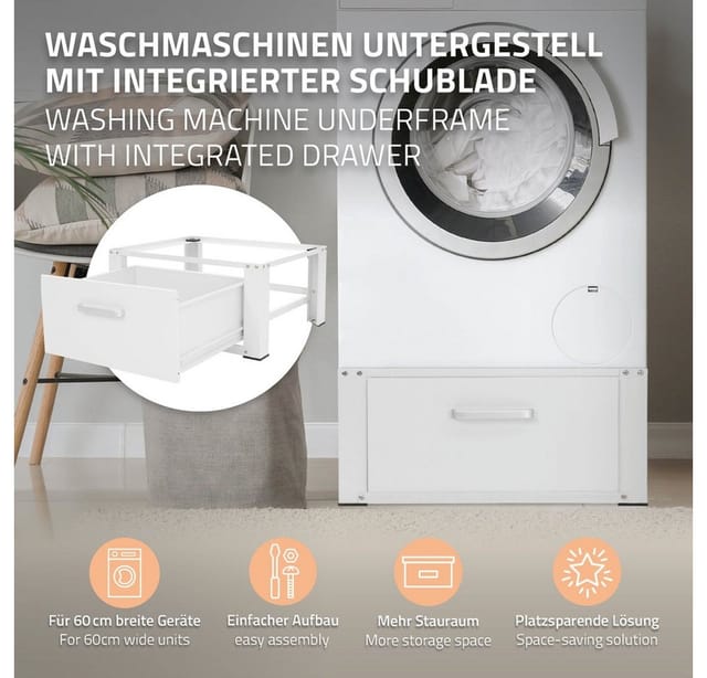 ML-Design Waschmaschinen Untergestell mit Schublade 63x54cm Stahl Weiß bis 150kg