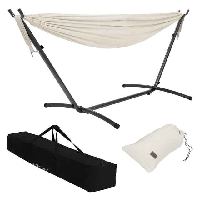 ML-Design Doppel Hängematte mit Stahlgestell Beige für 2 Personen Indoor Outdoor