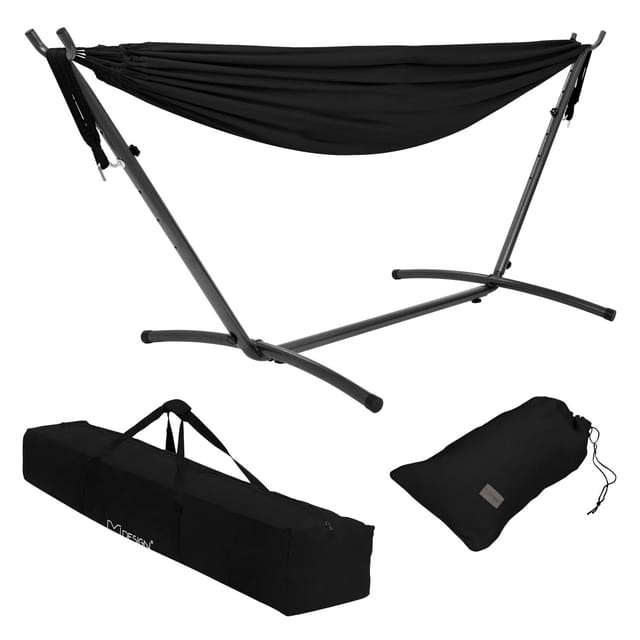 ML-Design Doppel Hängematte mit Stahlgestell Schwarz 2 Personen Indoor Outdoor