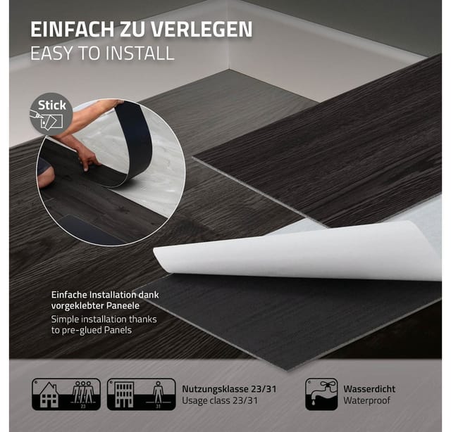 ML-Design Deluxe PVC Bodenbelag Selbstklebende Vinylboden Eiche Dunkelgrau
