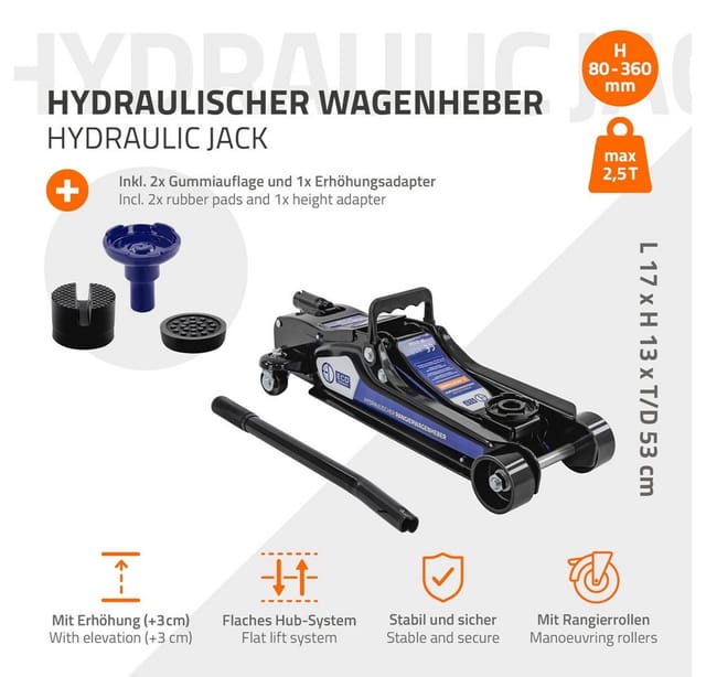 ECD Germany Hydraulischer Wagenheber 2,5T Schwarz-Blau aus Stahl